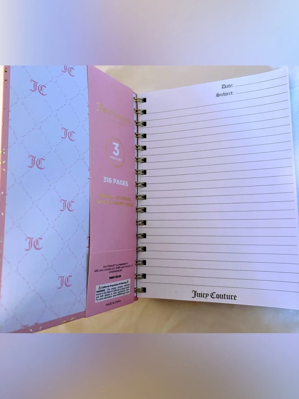 Juicy Couture Home Spiral Journal + 2 Heart Pens